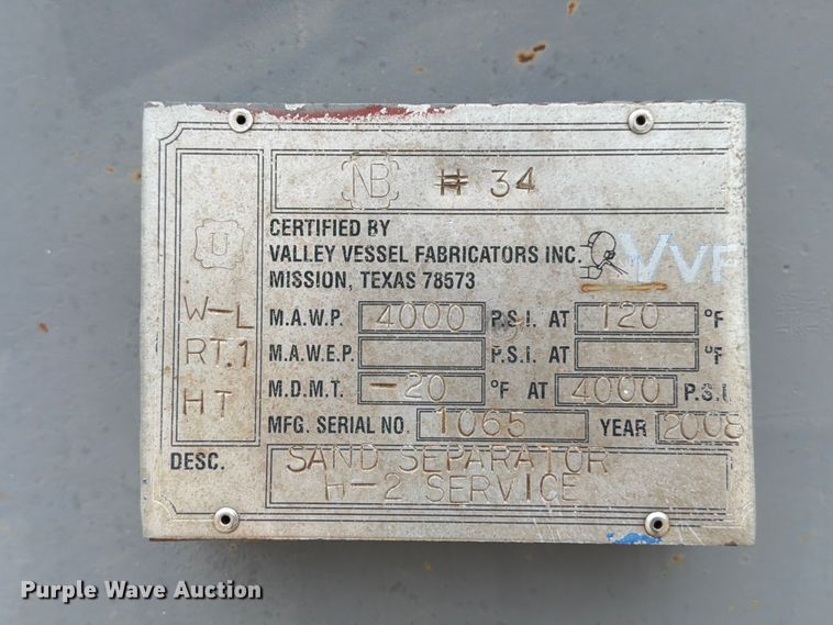 image for item FB8149 2008 Valley Vessel well sand separator