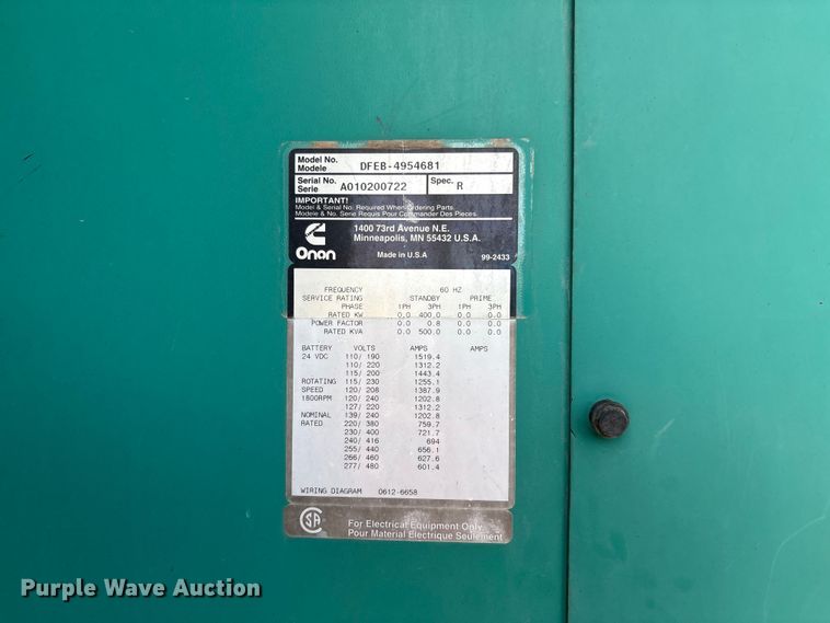 image for item FC2250 Cummins onan DFEB-4954681 generator