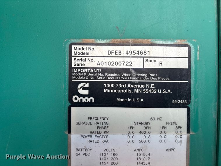 image for item FC2250 Cummins onan DFEB-4954681 generator