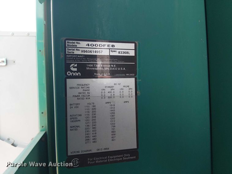 image for item FC2252 Cummins Onan 400DFEB generator