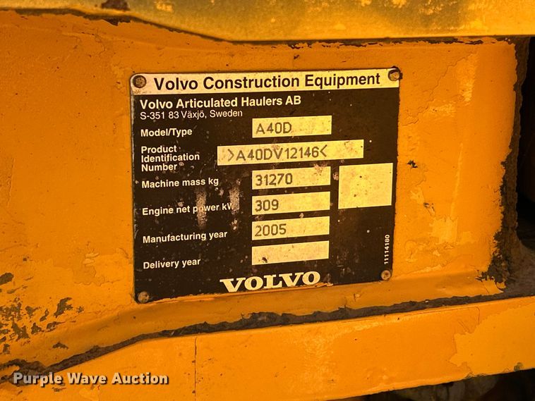 image for item FC2524 2005 Volvo A40D articulated haul truck