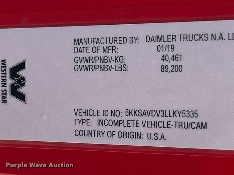 image for item FC2594 2020 Western Star 4700SF dump truck