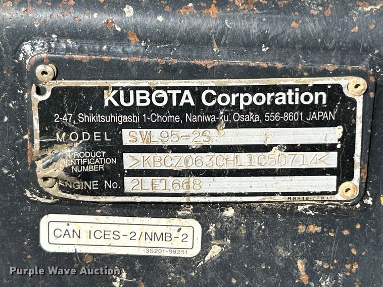 image for item FC2607 2020 Kubota SVL95-2S tracked skid steer loader