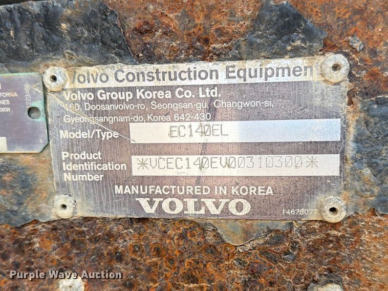 image for item FC3086 2017 Volvo EC140EL excavator