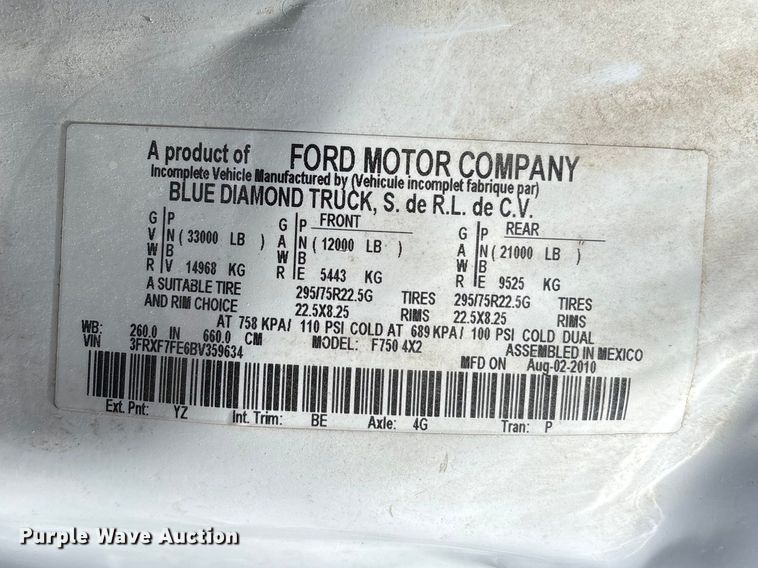 image for item FC5580 2011 Ford F750 Super Duty XL dump truck