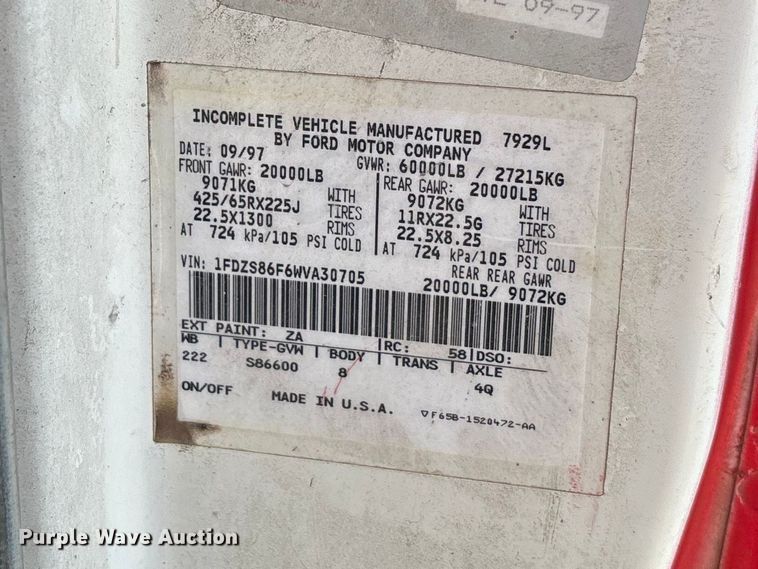 image for item FC5594 1998 Ford LT8513 ready mix truck