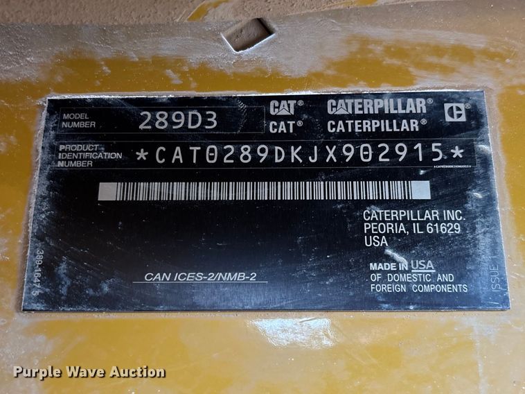 image for item FG0321 2020 Caterpillar 289D3 tracked skid steer loader