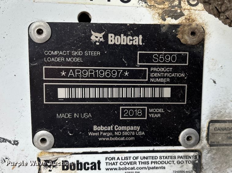 image for item FG0323 2018 Bobcat S590 skid steer loader