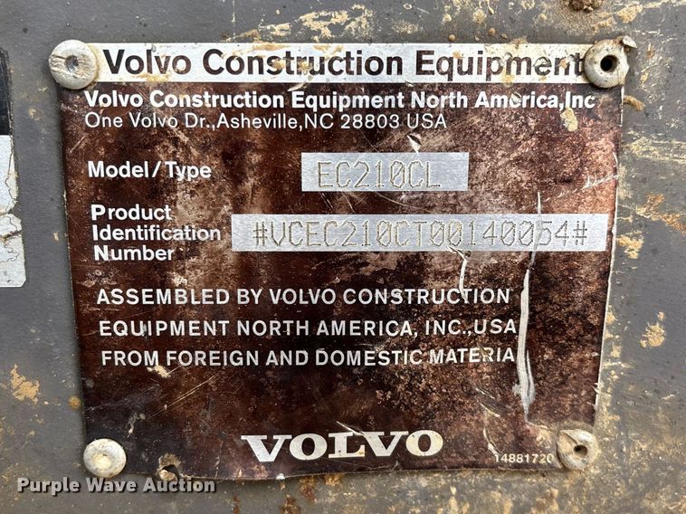 image for item FG0336 2008 Volvo EC210CL excavator