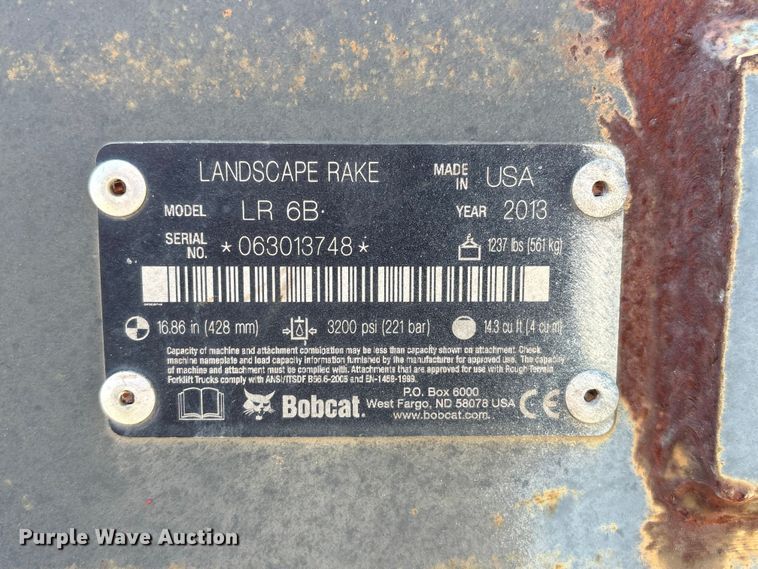 image for item FG2984 2013 Bobcat LR6B skid steer landscape rake