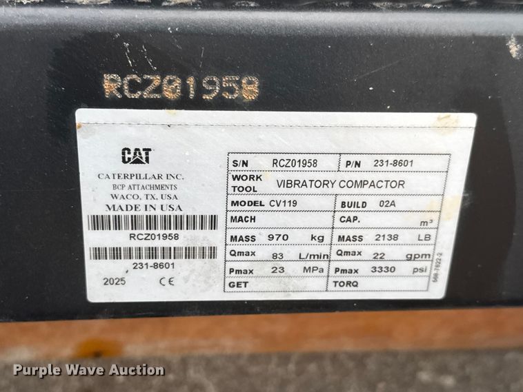 image for item MX9244 2025 Caterpillar CV119 skid steer vibratory roller