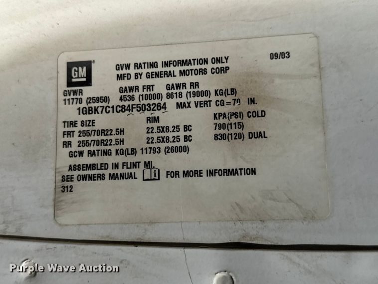 image for item MX9282 2004 Chevrolet  C7500 utility / service truck
