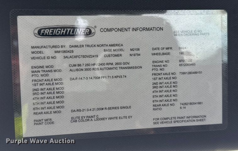 image for item YA2012 2025 Freightliner Business Class M2 digger derrick truck