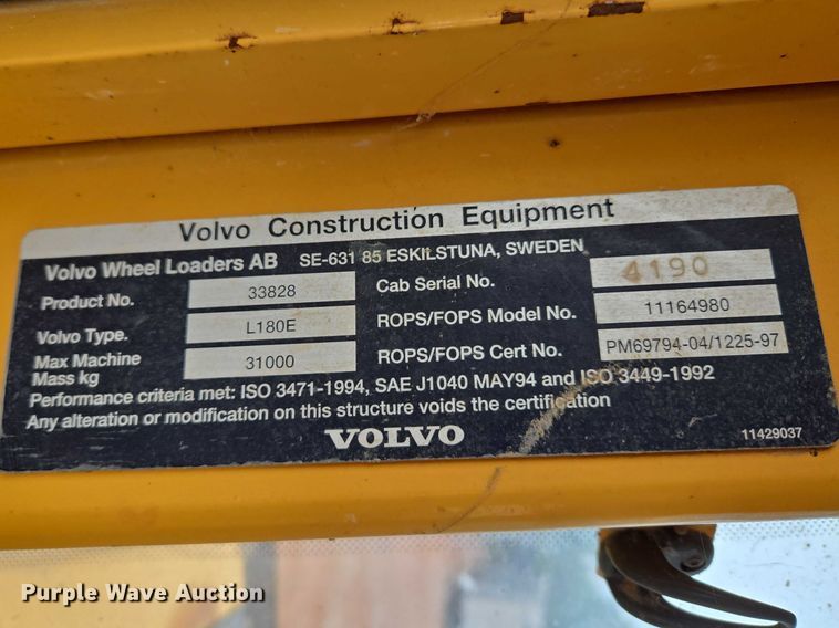 image for item YA2777 Volvo L180E wheel loader