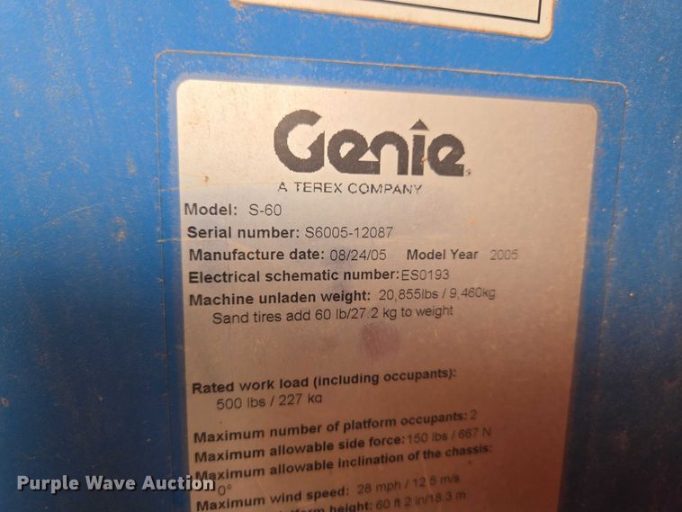 image for item YA2782 2005 Genie S-60 boom lift
