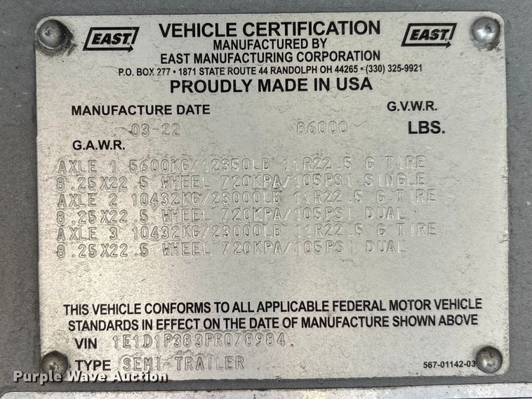 image for item YA3181 2023 East end dump trailer