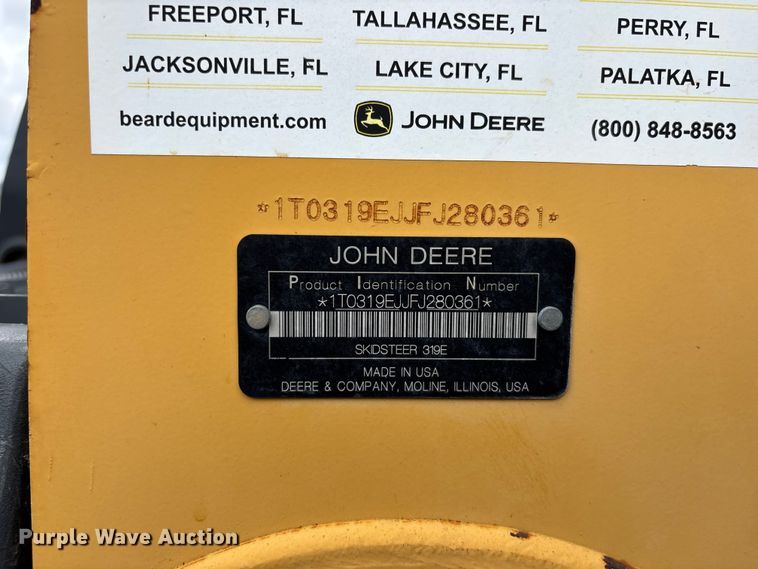 image for item YA3511 2015 John Deere 319E tracked skid steer loader