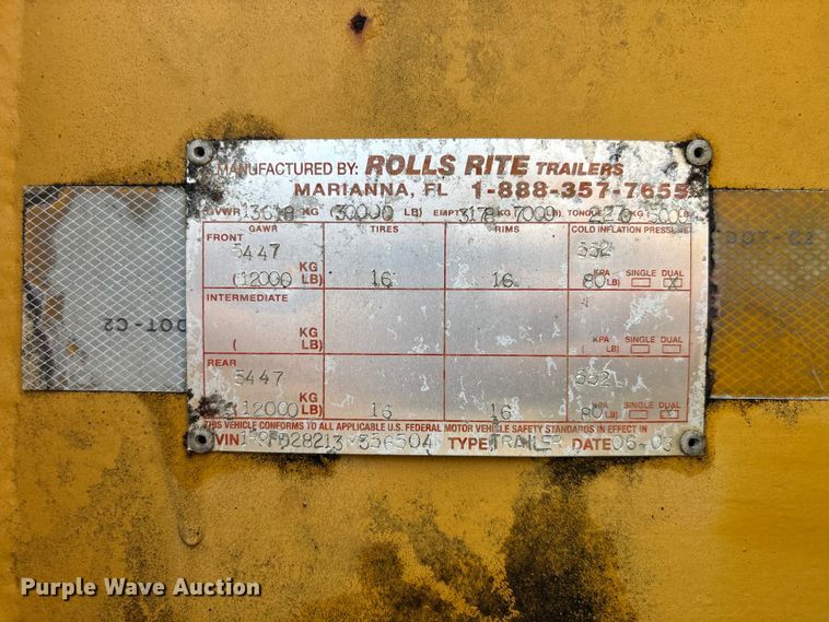 image for item DU6251 2003 Rolls Rite equipment trailer