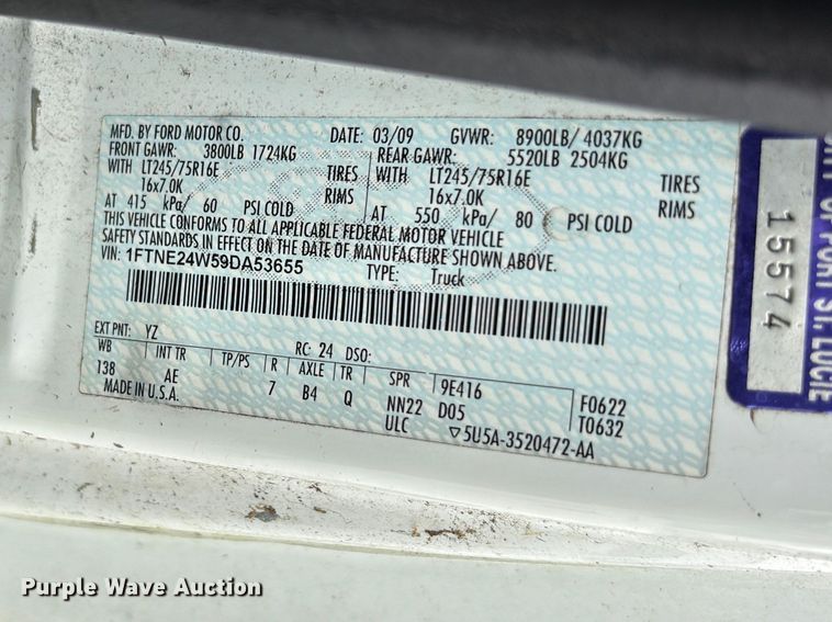image for item DU6259 2009 Ford E250 van