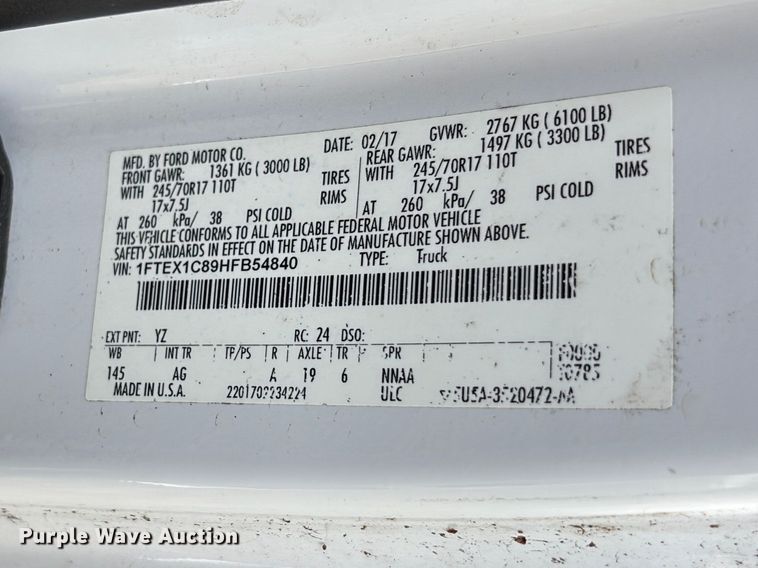 image for item DU6267 2017 Ford F-150 Ext. Cab pickup truck
