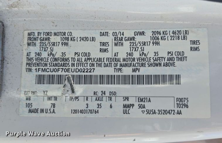 image for item DU6268 2014 Ford Escape SUV