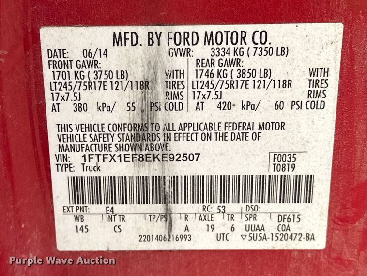 image for item DV0907 2014 Ford F150 XL Ext. Cab pickup truck