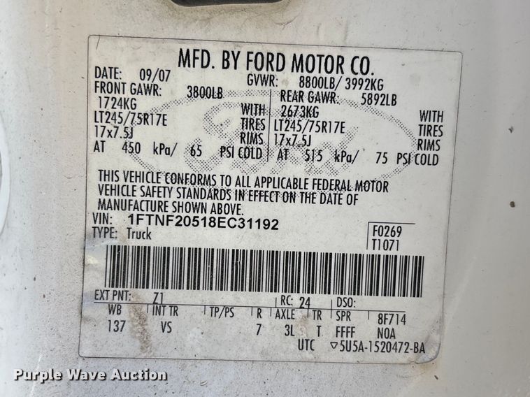 image for item DV4335 2008 Ford F250 Super Duty utility bed pickup truck