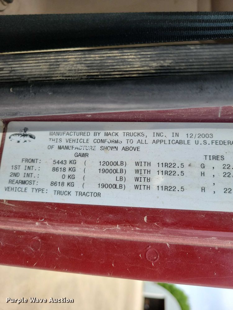 image for item DZ7097 2004 Mack CV713 semi truck