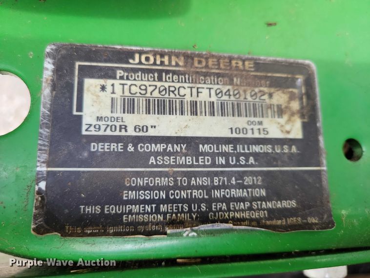 image for item DZ7120 2015 John Deere  Z970R ZTR lawn mower