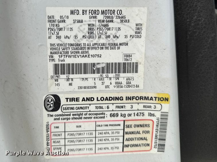 image for item EA2343 2010 Ford F150 Crew Cab pickup truck