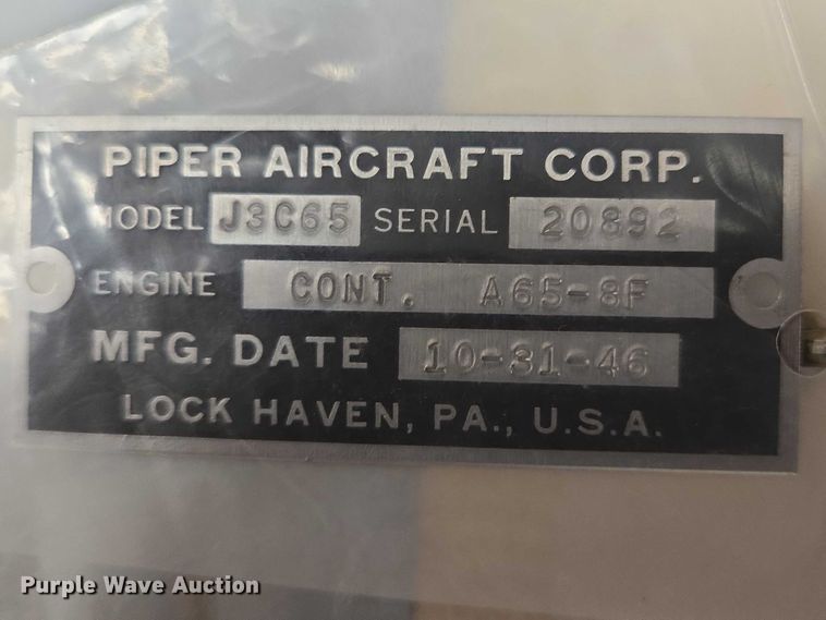 image for item EB1427 1945 Piper Cub J3C-65 airplane