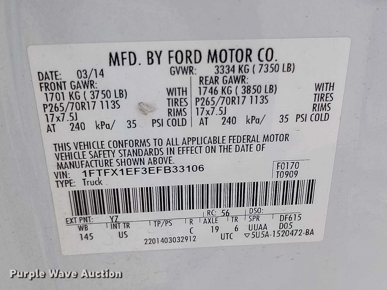 image for item ED0030 2014 Ford F150 Ext. Cab pickup truck