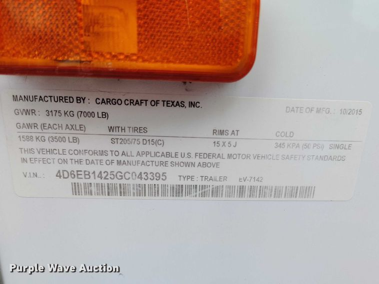 image for item ED0042 2016 Cargo Craft EV-7142 enclosed cargo trailer