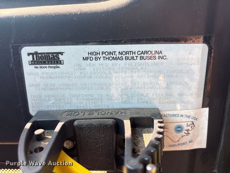 image for item EF1207 2008 Thomas Built B2 school bus