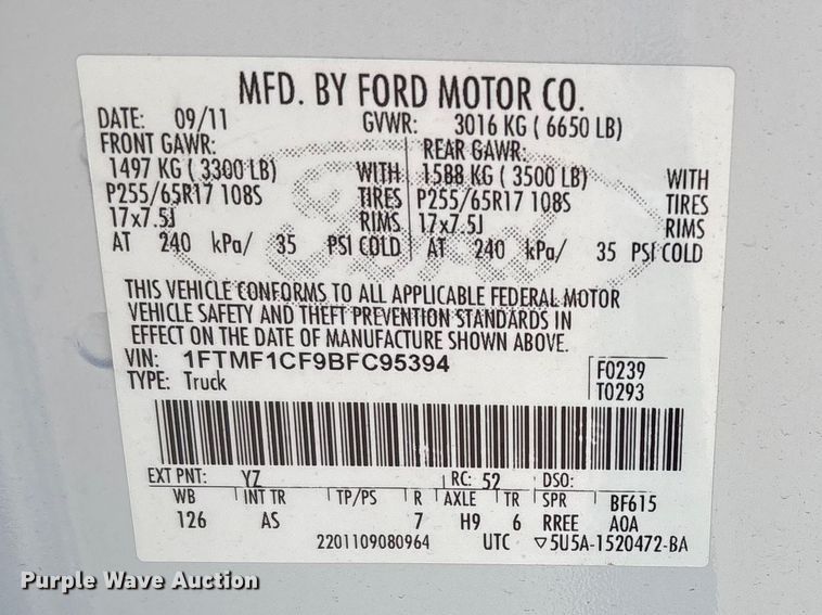image for item ET6145 2011 Ford F150 XL pickup truck