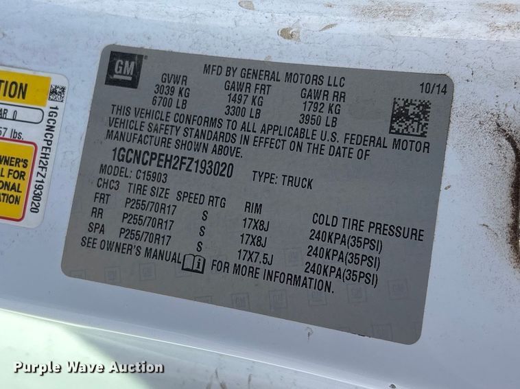 image for item ET6152 2015 Chevrolet Silverado 1500 pickup truck