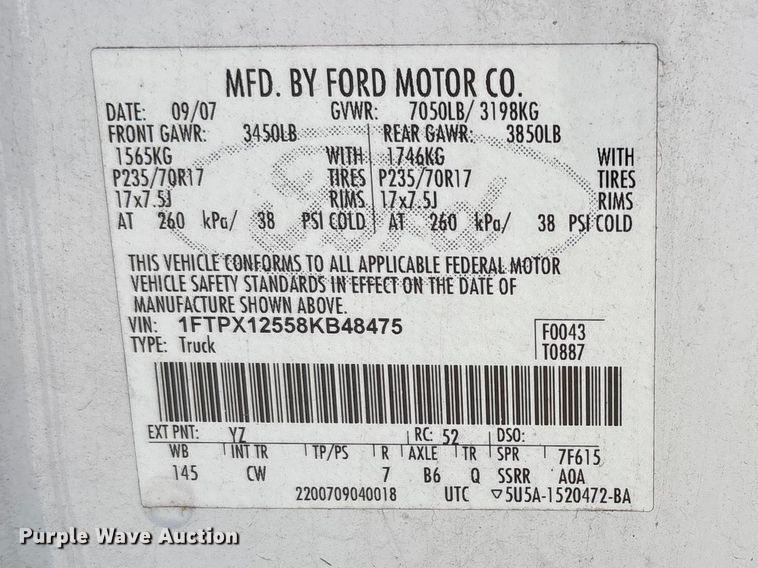 image for item ET6161 2008 Ford F150 XL Ext. Cab pickup truck