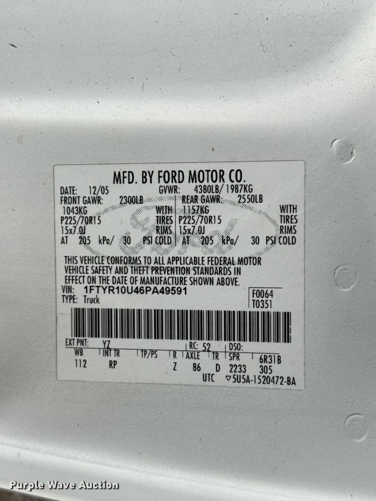 image for item ET6165 2006 Ford Ranger pickup truck
