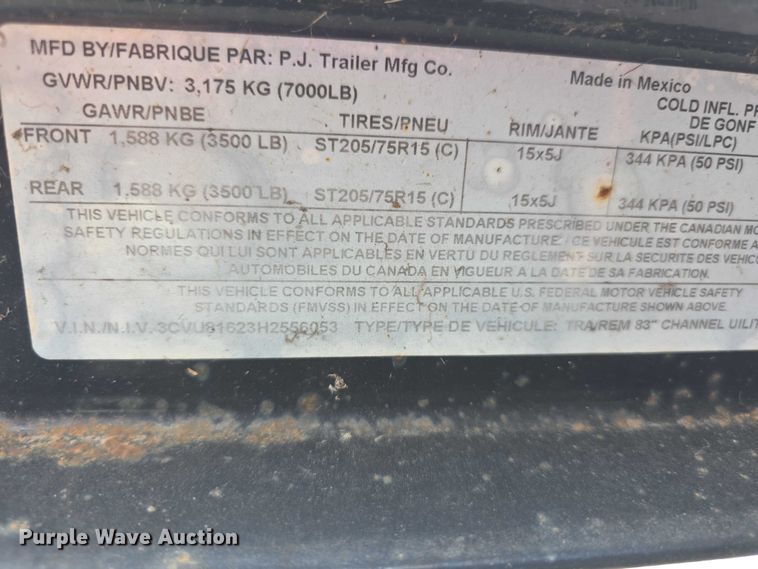 image for item EV2096 2017 PJ utility trailer