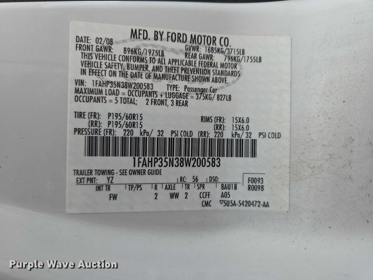 image for item EV5988 2008 Ford Focus 