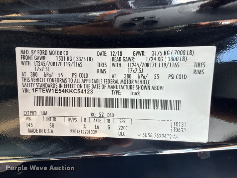 image for item EW4589 2019 Ford F150 XL Crew Cab pickup truck