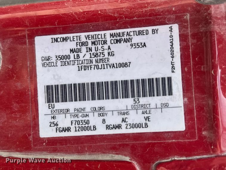 image for item FB7324 1996 Ford F700 pumper fire truck