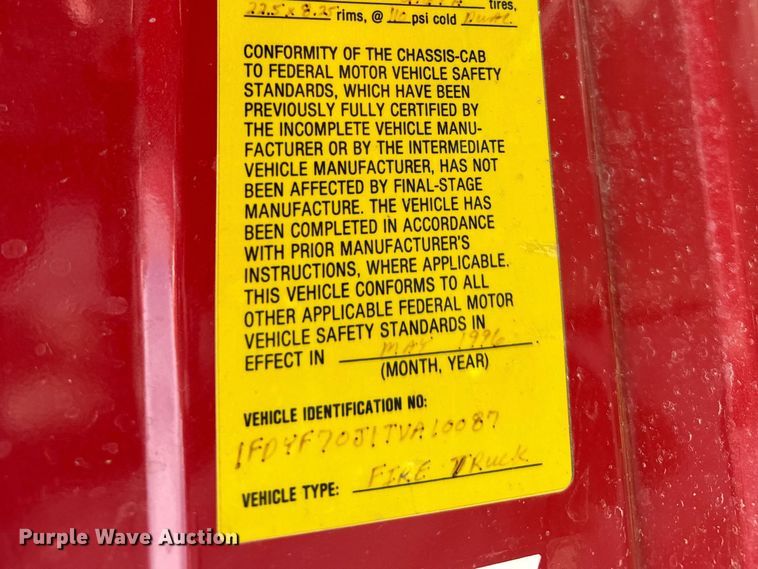 image for item FB7324 1996 Ford F700 pumper fire truck