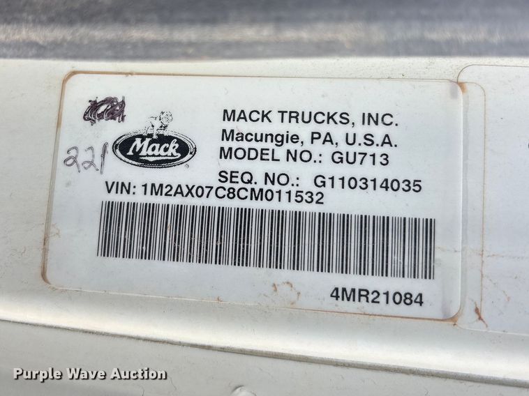 image for item FC2222 2012 Mack GU dump truck
