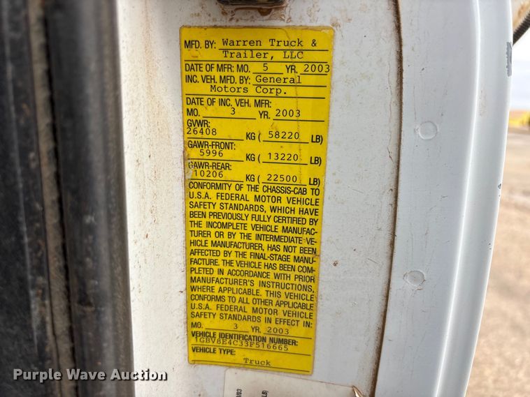 image for item FC2225 2003 Chevrolet C8500 water truck