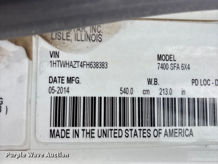 image for item FC4633 2015 International 7400 truck cab and chassis