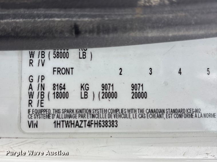 image for item FC4633 2015 International 7400 truck cab and chassis