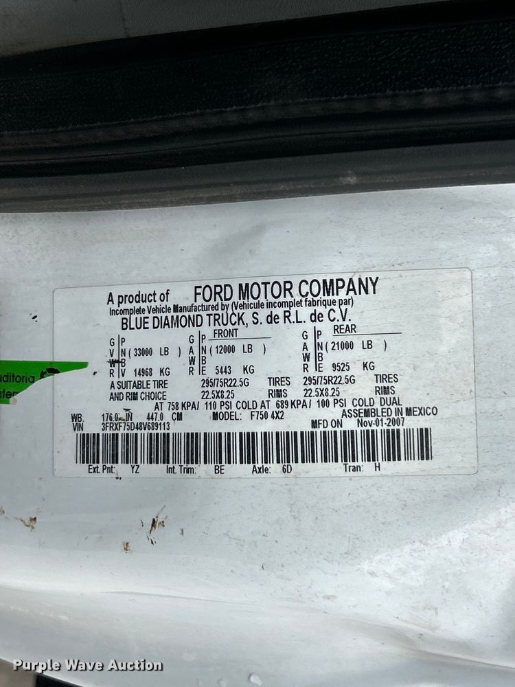 image for item FC5513 2008 Ford F750 XL Super Duty dump truck