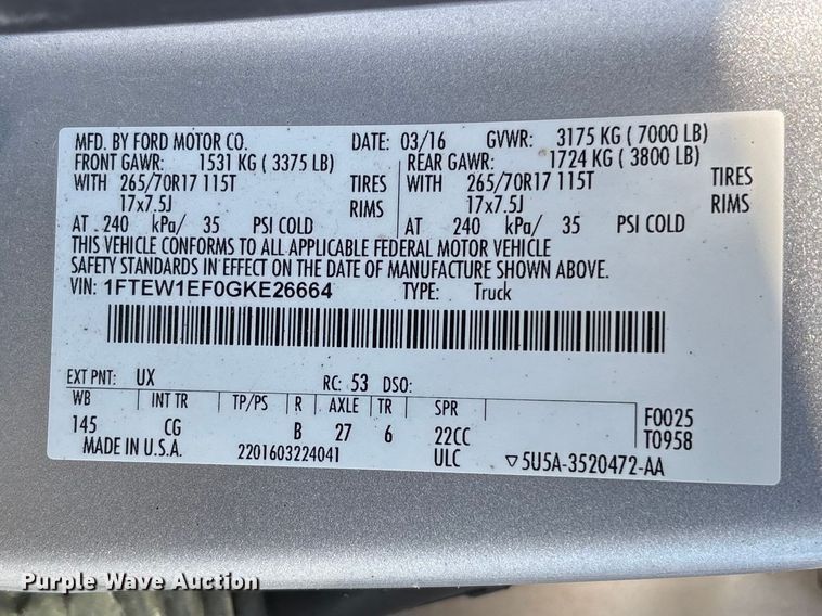 image for item FC5640 2016 Ford F150 Crew Cab pickup truck