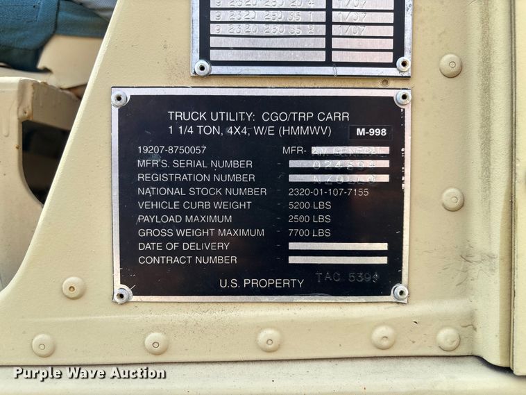 image for item FC5660 1987 AM General HMMWV SUV